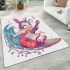 Cool rabbit surfing with electric guitar and headphones area rug