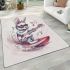Cool rabbit wearing sunglasses surfing with electric guitar area rug