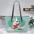 Cool rabbit wearing sunglasses surfing with electric guitar leather tote bag