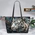 Cool white tiger with dream catcher leather tote bag