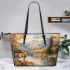 Create an oil painting of majestic deer standing leather totee bag