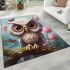 Curious owl in cherry blossom grove area rugs carpet