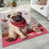 Curious pug with coffee and flowers area rugs carpet