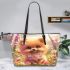 Cute adorable fluffy pomeranian with big eyes leather tote bag