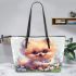 Cute adorable fluffy pomeranian with big eyes leather tote bag