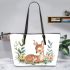 Cute baby deer with flowers leather totee bag