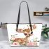 Cute baby deer with flowers in pastel colors leather totee bag