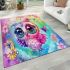 Cute baby owl with big eyes wearing pink and purple dress area rugs carpet