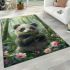 Cute baby panda is eating bamboo leaves in the forest area rugs carpet