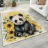 Cute baby panda with sunflowers area rugs carpet