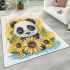 Cute baby panda with sunflowers on a yellow area rugs carpet