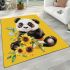 Cute baby panda with sunflowers on a yellow area rugs carpet