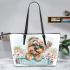 Cute baby yorkshire terrier dog leather tote bag