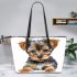 Cute baby yorkshire terrier portrait clipart leather tote bag