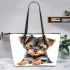 Cute baby yorkshire terrier portrait clipart leather tote bag