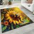 Cute bee sits on the petal of a sunflower area rugs carpet