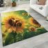 Cute bee sits on the petals of sunflowers area rugs carpet