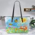 cute bees and music notes and piano with the sun Leather Tote Bag