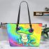 Cute blue and green striped frog leaather tote bag