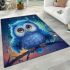 Cute blue owl with big eyes cartoon style area rugs carpet