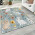 Cute bunnies and flowers on light blue area rugs carpet