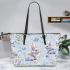 Cute bunny and flowers leather tote bag