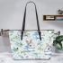 Cute bunny and flowers leather tote bag