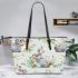 Cute bunny and flowers leather tote bag