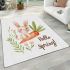 Cute bunny sitting on top of an carrot hello spring area rugs carpet