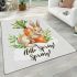 Cute bunny sitting on top of an carrot hello spring area rugs carpet