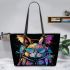 Cute bunny wearing sunglasses and backpack leather tote bag