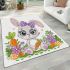 Cute bunny with big eyes and a purple bow area rugs carpet