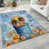 Cute cartoon baby bee sitting in a blue bucket area rugs carpet