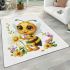 Cute cartoon bee holding flowers area rugs carpet