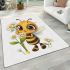 Cute cartoon bee holding flowers area rugs carpet