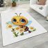 Cute cartoon bee holding flowers area rugs carpet