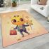Cute cartoon bee holding flowers and a honeycomb area rugs carpet