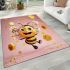 Cute cartoon bee holding flowers and a honeycomb area rugs carpet