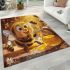 Cute cartoon bee is happily eating honey area rugs carpet