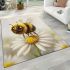 Cute cartoon bee sitting on top of a daisy flower against area rugs carpet