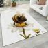 Cute cartoon bee sitting on top of a daisy flower against area rugs carpet