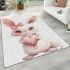 Cute cartoon bunny with a pink bow holding a heart area rugs carpet