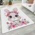 Cute cartoon bunny with big eyes and flowers area rugs carpet