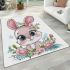 Cute cartoon bunny with big eyes and flowers area rugs carpet