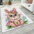 Cute cartoon bunny with big eyes and flowers area rugs carpet