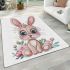 Cute cartoon bunny with big eyes and flowers area rugs carpet