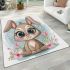 Cute cartoon bunny with big eyes and flowers area rugs carpet