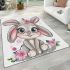 Cute cartoon bunny with big eyes and flowers area rugs carpet