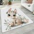 Cute cartoon bunny with big eyes sitting on the flowers area rugs carpet