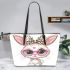 Cute cartoon bunny with pink heart shaped glasses leather tote bag